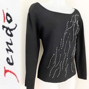 JENDO Black White Bead & Pearl Embellished Sweater